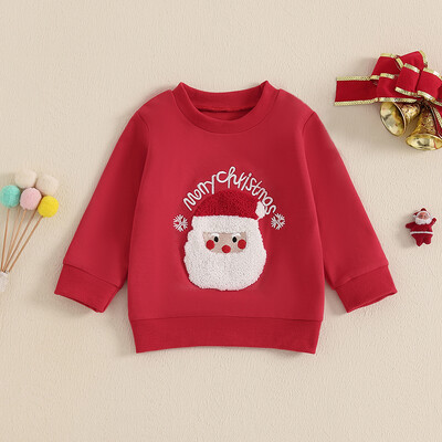Toddler Meitenes Zēniem Ziemassvētku Apģērbs Crewneck Sporta krekli Santa Garām Piedurknēm Topi Krekli Puloveri Džemperis Rudens Apģērbi