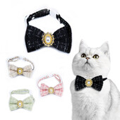Retro Bowknot macskanyakörv Gyönggyel, Állítható kiskutya, Csokornyakkendő, Biztonsági csat, Cica nyaklánc, Kisállat születésnapi kiegészítők