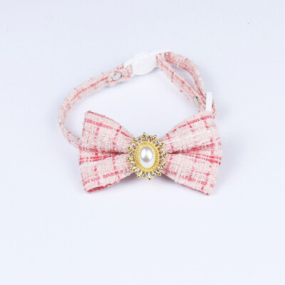 Retro Bowknot macskanyakörv Gyönggyel, Állítható kiskutya, Csokornyakkendő, Biztonsági csat, Cica nyaklánc, Kisállat születésnapi kiegészítők