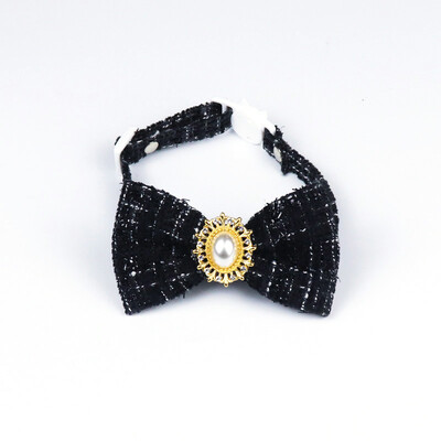 Retro Bowknot macskanyakörv Gyönggyel, Állítható kiskutya, Csokornyakkendő, Biztonsági csat, Cica nyaklánc, Kisállat születésnapi kiegészítők