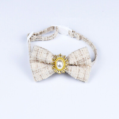 Retro Bowknot macskanyakörv Gyönggyel, Állítható kiskutya, Csokornyakkendő, Biztonsági csat, Cica nyaklánc, Kisállat születésnapi kiegészítők