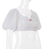 Modes volānu mežģīņu T-krekls Pulovers Slim Fit T-krekls ar īsām piedurknēm Streetwear Chic Bowk Y2K Crop Top Holiday