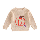 Mazuļu zēnu meiteņu Helovīna džemperi ar ķirbju izšuvumu garām piedurknēm ar apavu izgriezumu, trikotāžas džemperi rudens ziemai, jauki džemperi