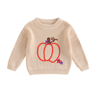 Mazuļu zēnu meiteņu Helovīna džemperi ar ķirbju izšuvumu garām piedurknēm ar apavu izgriezumu, trikotāžas džemperi rudens ziemai, jauki džemperi