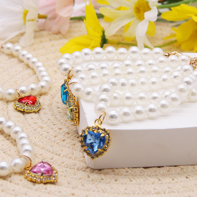 Slatke modne potrepštine za kućne ljubimce Dodaci za mačke Ogrlica Biserna kristalna ogrlica za kućne ljubimce Privjesak od bisernih perli od punog kristala Proizvodi za kućne ljubimce