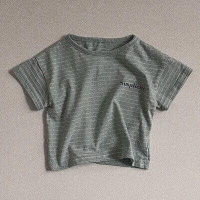 MiniAinis Summer New Baby Svītrains ar īsām piedurknēm T-krekls Meitenēm Apakškrekls ar burtiem Zēniem O veida kakla kokvilnas ikdienas mīkstie topi