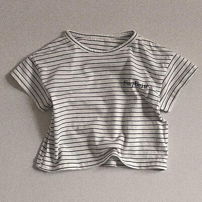 MiniAinis Summer New Baby Svītrains ar īsām piedurknēm T-krekls Meitenēm Apakškrekls ar burtiem Zēniem O veida kakla kokvilnas ikdienas mīkstie topi