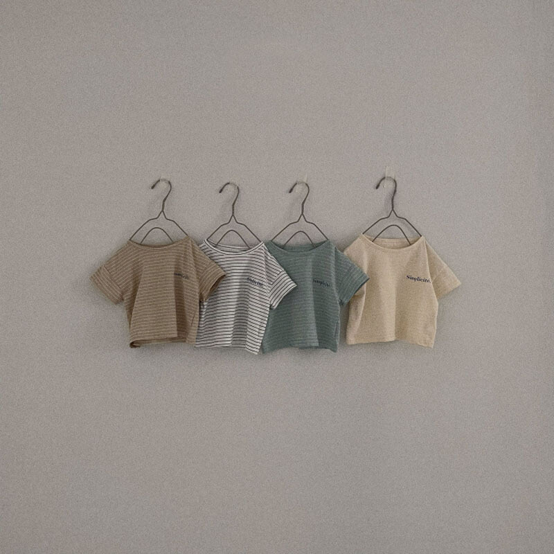 MiniAinis Summer New Baby Svītrains ar īsām piedurknēm T-krekls Meitenēm Apakškrekls ar burtiem Zēniem O veida kakla kokvilnas ikdienas mīkstie topi