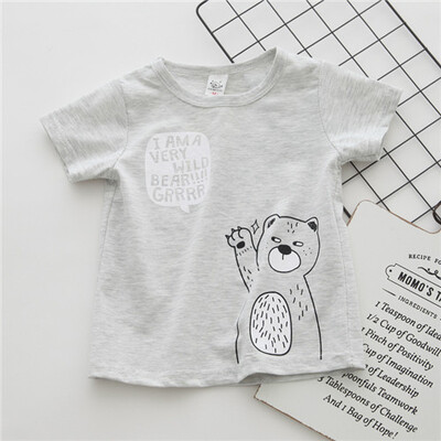 Kokvilnas zēnu apģērbi Zēnu T krekls Īsām piedurknēm Zēnu T-krekli Karikatūra Ikdienišķa Mazuļu Vasaras Pirmās Dzimšanas Dienas Zēnu Apģērbu Topi