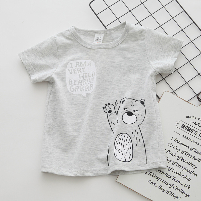 Kokvilnas zēnu apģērbi Zēnu T krekls Īsām piedurknēm Zēnu T-krekli Karikatūra Ikdienišķa Mazuļu Vasaras Pirmās Dzimšanas Dienas Zēnu Apģērbu Topi