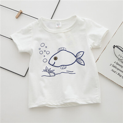 Zēniem ar īsām piedurknēm T-krekli Kokvilnas zēnu apģērbi Bērnu Tkrekls Karikatūra Zivis Ikdienas Tops Mazuļu vasaras pirmās dzimšanas dienas zēnu drēbes