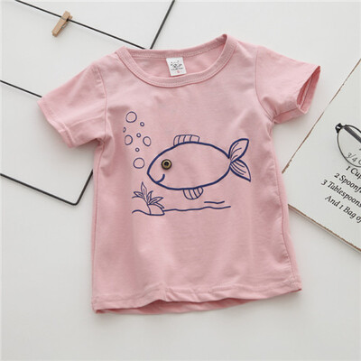 Zēniem ar īsām piedurknēm T-krekli Kokvilnas zēnu apģērbi Bērnu Tkrekls Karikatūra Zivis Ikdienas Tops Mazuļu vasaras pirmās dzimšanas dienas zēnu drēbes