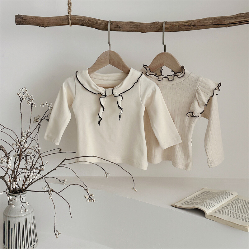 Pavasara zīdaiņu un mazuļu krekls ar elastīgu apakšu zīdaiņiem ar garām piedurknēm vienkrāsains tops