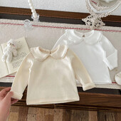 Korejas stila bērnu pavasara tops — vienkrāsains kokvilnas T-krekls maziem bērniem, mīksts un ērts t-krekls ar garām piedurknēm meitenēm