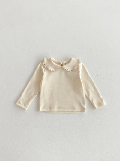 Korejas stila bērnu pavasara tops — vienkrāsains kokvilnas T-krekls maziem bērniem, mīksts un ērts t-krekls ar garām piedurknēm meitenēm