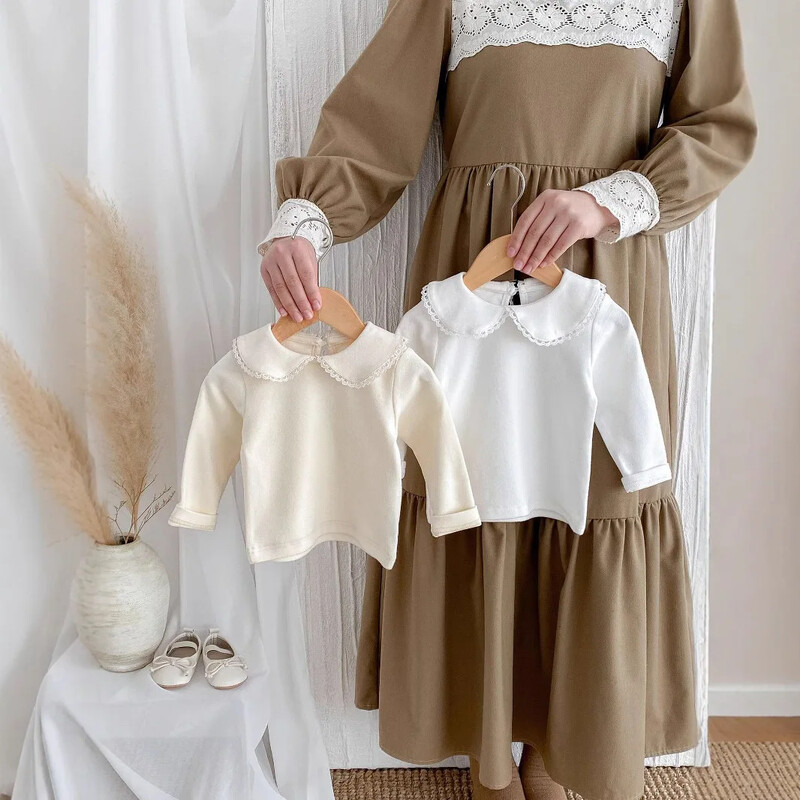 Korejas stila bērnu pavasara tops — vienkrāsains kokvilnas T-krekls maziem bērniem, mīksts un ērts t-krekls ar garām piedurknēm meitenēm