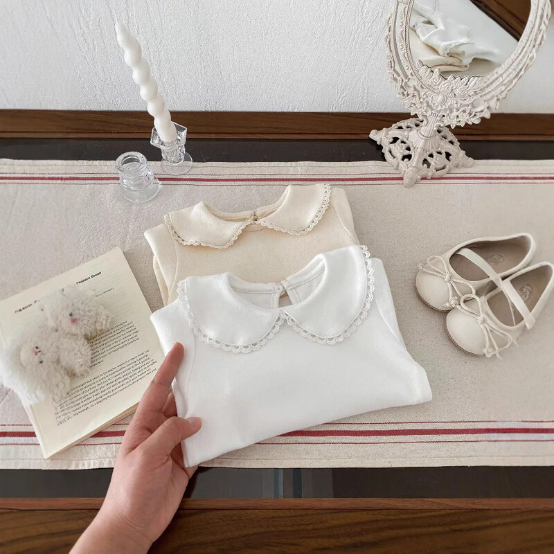 Korejas stila bērnu pavasara tops — vienkrāsains kokvilnas T-krekls maziem bērniem, mīksts un ērts t-krekls ar garām piedurknēm meitenēm