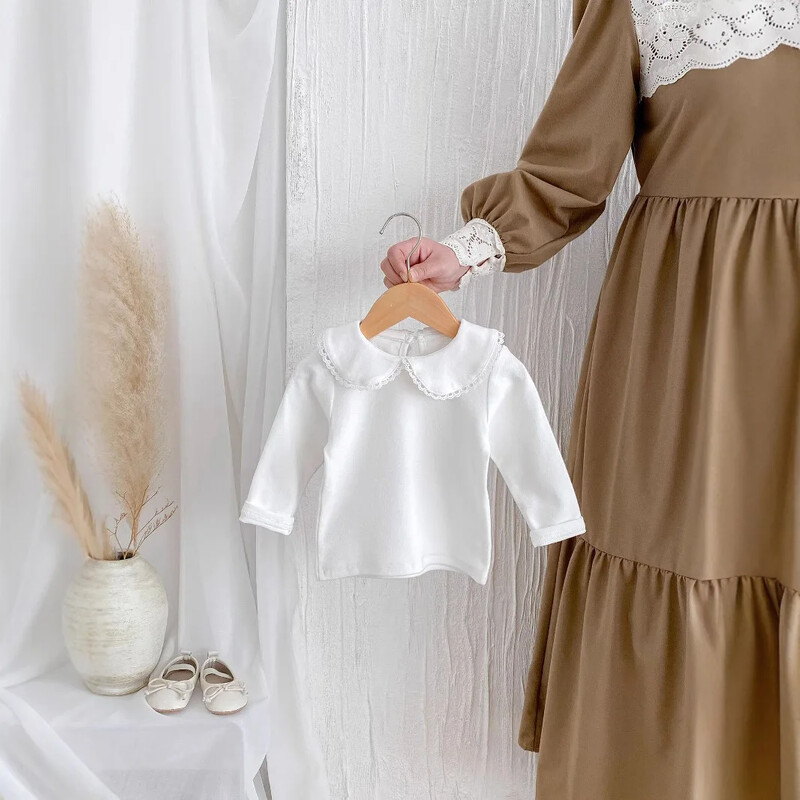 Korejas stila bērnu pavasara tops — vienkrāsains kokvilnas T-krekls maziem bērniem, mīksts un ērts t-krekls ar garām piedurknēm meitenēm