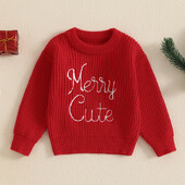 Tipegő fiúk lányok karácsonyi pulóverek betűvel hímzett hosszú ujjú kerek nyakú bordázott kötött pulóver felsők