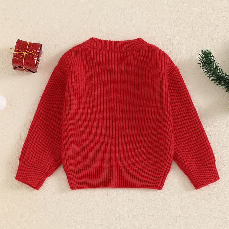 Tipegő fiúk lányok karácsonyi pulóverek betűvel hímzett hosszú ujjú kerek nyakú bordázott kötött pulóver felsők