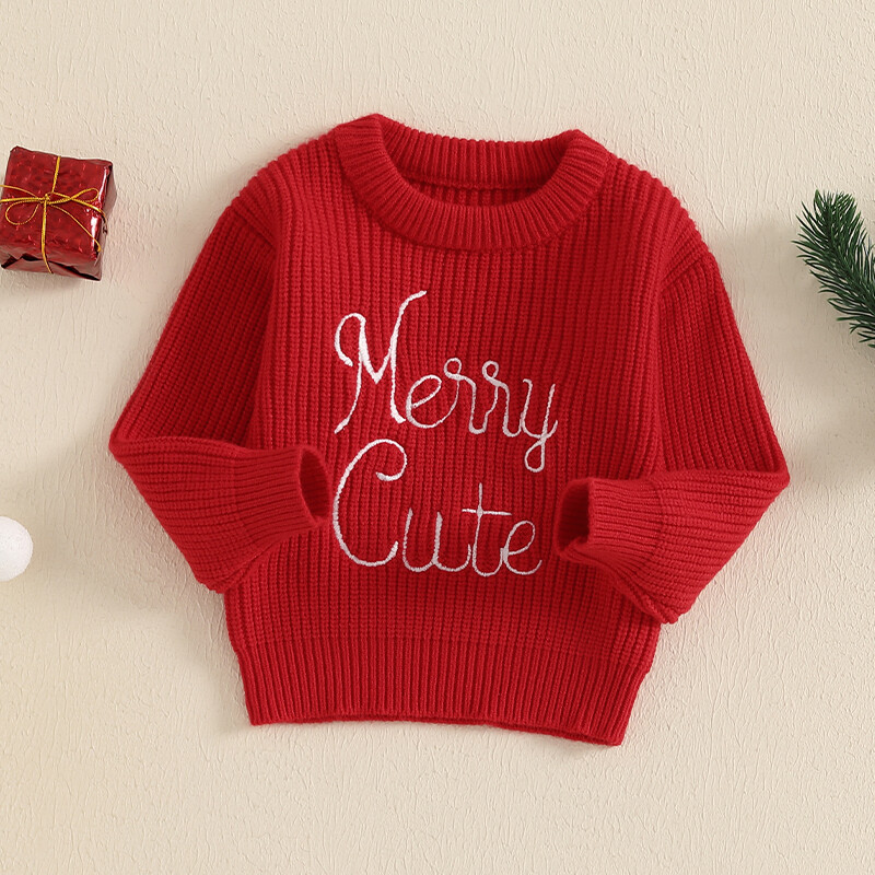 Tipegő fiúk lányok karácsonyi pulóverek betűvel hímzett hosszú ujjú kerek nyakú bordázott kötött pulóver felsők
