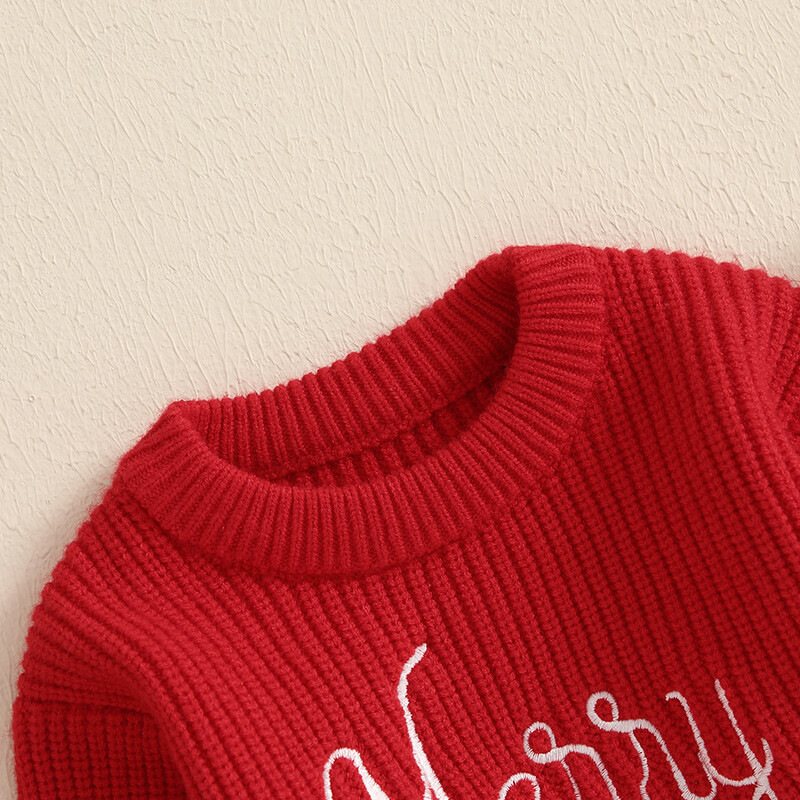 Tipegő fiúk lányok karácsonyi pulóverek betűvel hímzett hosszú ujjú kerek nyakú bordázott kötött pulóver felsők