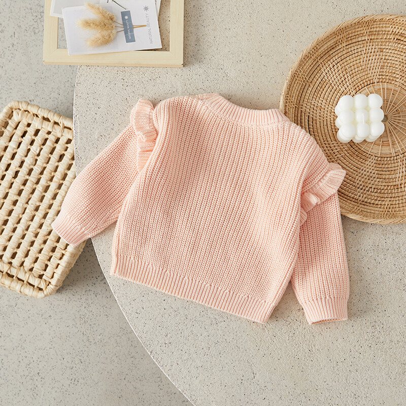 Suefunskry Baby Girl pulóver Fodros, hosszú ujjú, kerek nyakú fagylalt betűs hímzés Kötött pulóver kisgyermek alkalmi felsők