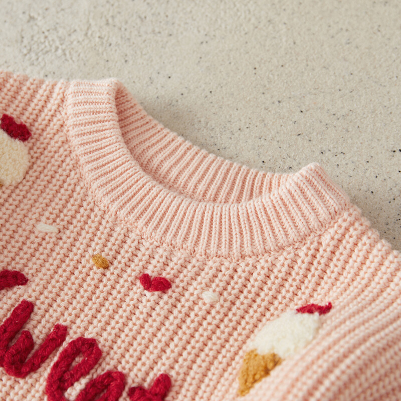 Suefunskry Baby Girl pulóver Fodros, hosszú ujjú, kerek nyakú fagylalt betűs hímzés Kötött pulóver kisgyermek alkalmi felsők