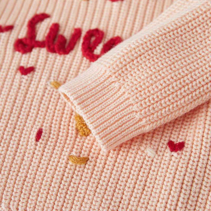 Suefunskry Baby Girl pulóver Fodros, hosszú ujjú, kerek nyakú fagylalt betűs hímzés Kötött pulóver kisgyermek alkalmi felsők