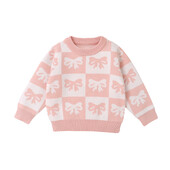 Toddler Girls džemperis Bowknot Print Kontrasts Krāsa Apkakle ar garām piedurknēm Bērnu Puloveri Rudens Apģērbu Topi