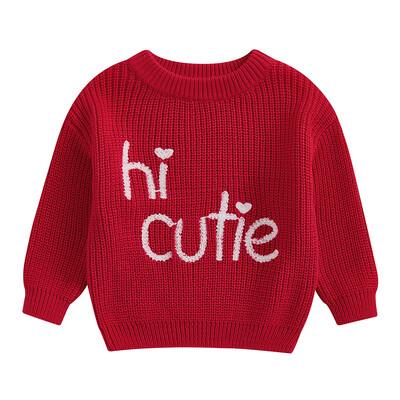 Csecsemő baba lány fiúknak Valentin-napi pulóver, hosszú ujjú, nyakú betűk hímzés ősz tél meleg kötött pulóver felsők