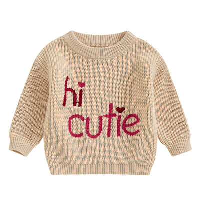 Csecsemő baba lány fiúknak Valentin-napi pulóver, hosszú ujjú, nyakú betűk hímzés ősz tél meleg kötött pulóver felsők