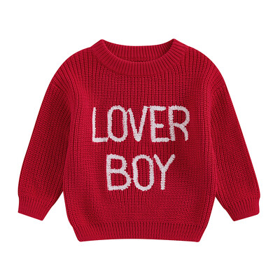 Csecsemő baba lány fiúknak Valentin-napi pulóver, hosszú ujjú, nyakú betűk hímzés ősz tél meleg kötött pulóver felsők