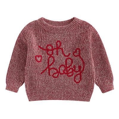 Csecsemő baba lány fiúknak Valentin-napi pulóver, hosszú ujjú, nyakú betűk hímzés ősz tél meleg kötött pulóver felsők