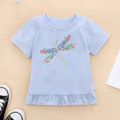 Toddler Girls T-krekls ar īsām piedurknēm Dragon Fly Jersey T-krekls jauks gaiši zils vasaras bērnu apģērbs