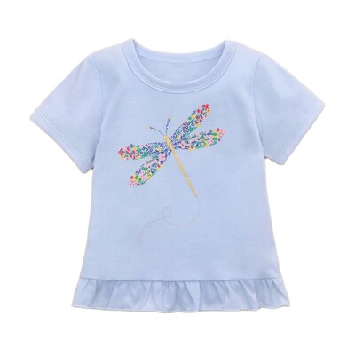 Toddler Girls T-krekls ar īsām piedurknēm Dragon Fly Jersey T-krekls jauks gaiši zils vasaras bērnu apģērbs