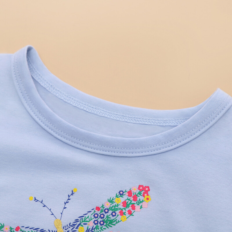 Toddler Girls T-krekls ar īsām piedurknēm Dragon Fly Jersey T-krekls jauks gaiši zils vasaras bērnu apģērbs