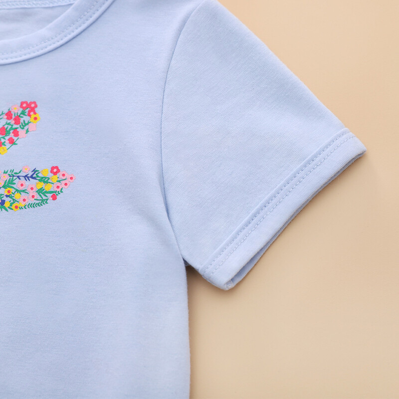 Toddler Girls T-krekls ar īsām piedurknēm Dragon Fly Jersey T-krekls jauks gaiši zils vasaras bērnu apģērbs