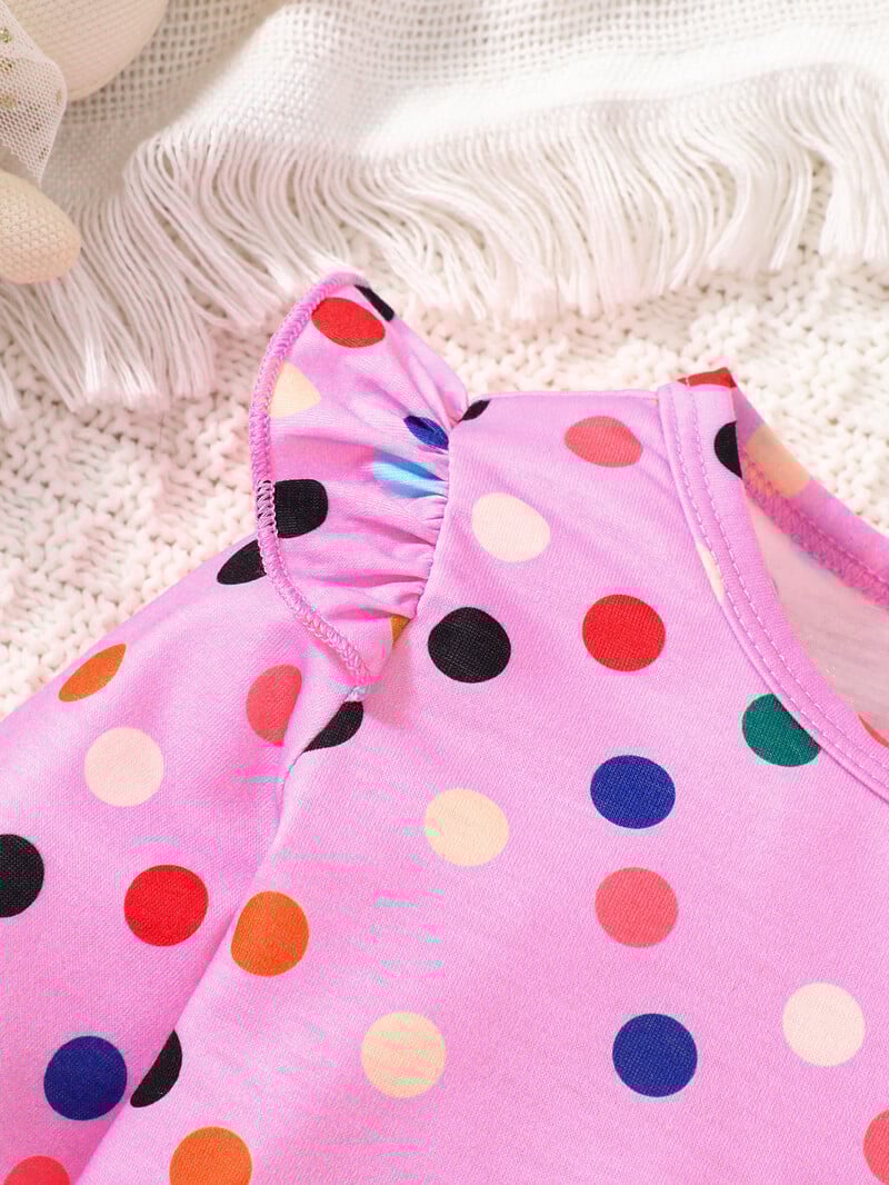 Meiteņu apģērba augšdaļa ar apaļu kakla izgriezumu, garām piedurknēm, rozā punktēta T-krekla augšdaļa, mīksta, ērta, mīļa topiņa 0-3Y