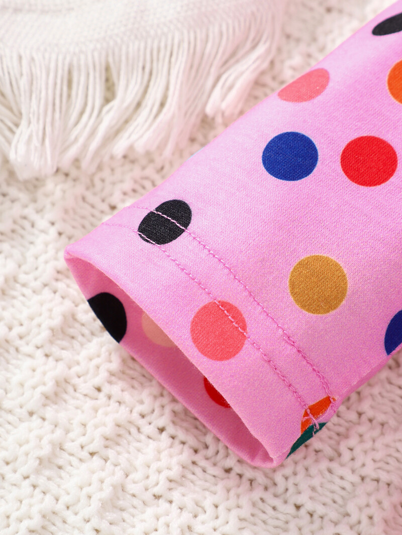 Meiteņu apģērba augšdaļa ar apaļu kakla izgriezumu, garām piedurknēm, rozā punktēta T-krekla augšdaļa, mīksta, ērta, mīļa topiņa 0-3Y