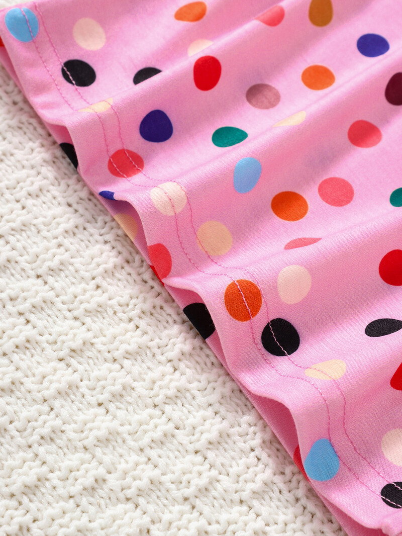 Meiteņu apģērba augšdaļa ar apaļu kakla izgriezumu, garām piedurknēm, rozā punktēta T-krekla augšdaļa, mīksta, ērta, mīļa topiņa 0-3Y