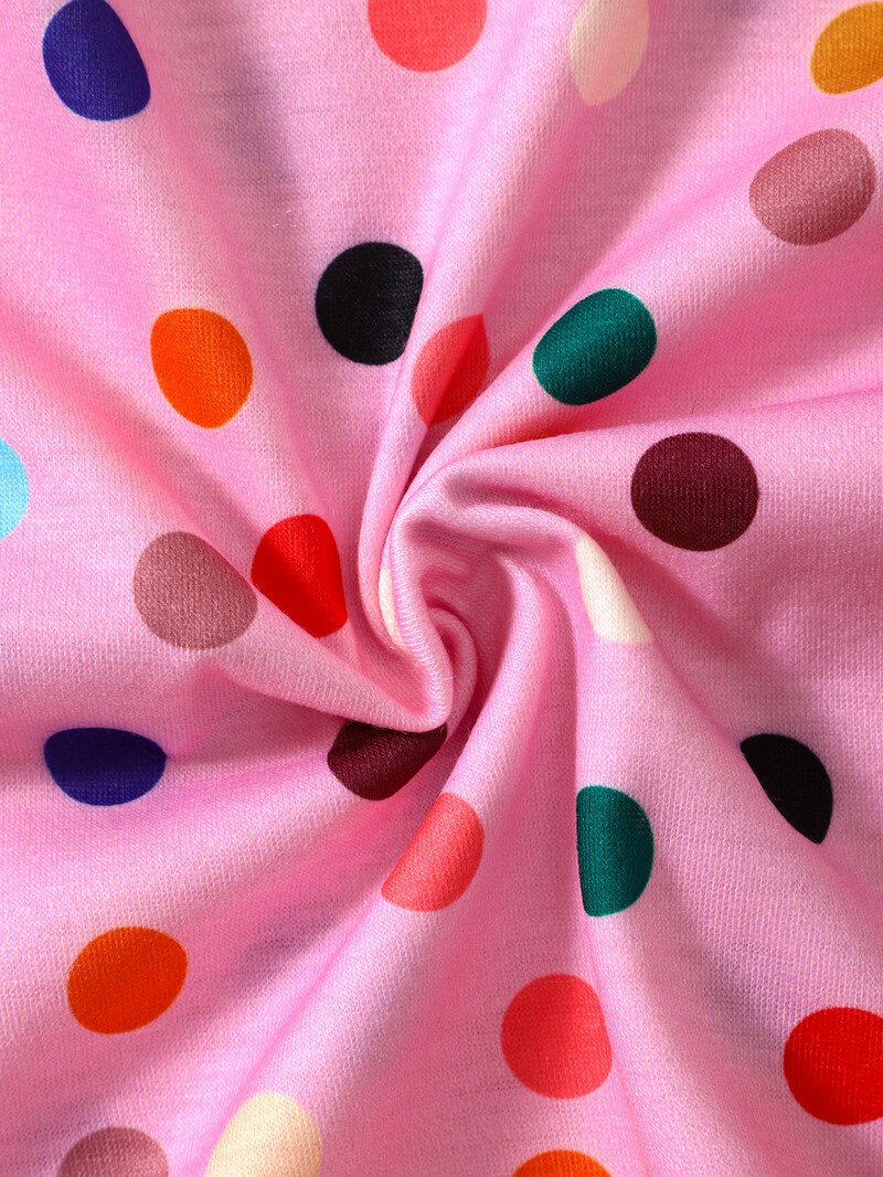 Meiteņu apģērba augšdaļa ar apaļu kakla izgriezumu, garām piedurknēm, rozā punktēta T-krekla augšdaļa, mīksta, ērta, mīļa topiņa 0-3Y