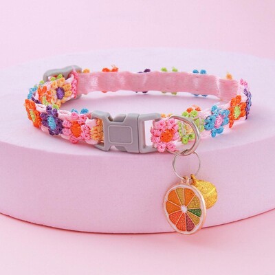 Μόδα Rainbow Flower Collar Cat with Bell Kitten Puppy κολιέ Ρυθμιζόμενη πόρπη Πολύχρωμα αξεσουάρ για σκύλους γατούλα με δαντέλα