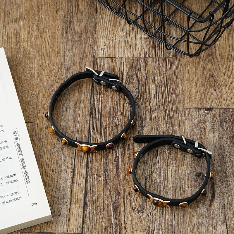 Mīkstas ādas kaķu apkakles modes tīģera acu dekorēšana kucēna kakla siksna kaķēna kaklarota Aksesuāri Kaķu piederumi XS/S/M Chihuahua