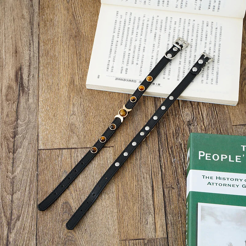 Mīkstas ādas kaķu apkakles modes tīģera acu dekorēšana kucēna kakla siksna kaķēna kaklarota Aksesuāri Kaķu piederumi XS/S/M Chihuahua