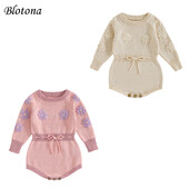 Blotona jaundzimušo meitenes trikotāžas džemperis ar garām piedurknēm apaļu kakla izgriezumu ar ziedu izšuvumu bodijs zīdaiņa rudens apģērbs