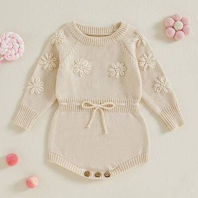 Blotona jaundzimušo meitenes trikotāžas džemperis ar garām piedurknēm apaļu kakla izgriezumu ar ziedu izšuvumu bodijs zīdaiņa rudens apģērbs