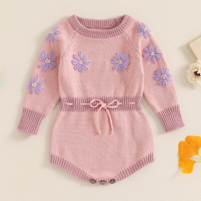 Blotona jaundzimušo meitenes trikotāžas džemperis ar garām piedurknēm apaļu kakla izgriezumu ar ziedu izšuvumu bodijs zīdaiņa rudens apģērbs