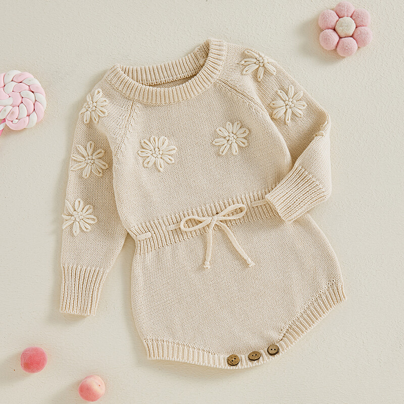 Blotona jaundzimušo meitenes trikotāžas džemperis ar garām piedurknēm apaļu kakla izgriezumu ar ziedu izšuvumu bodijs zīdaiņa rudens apģērbs