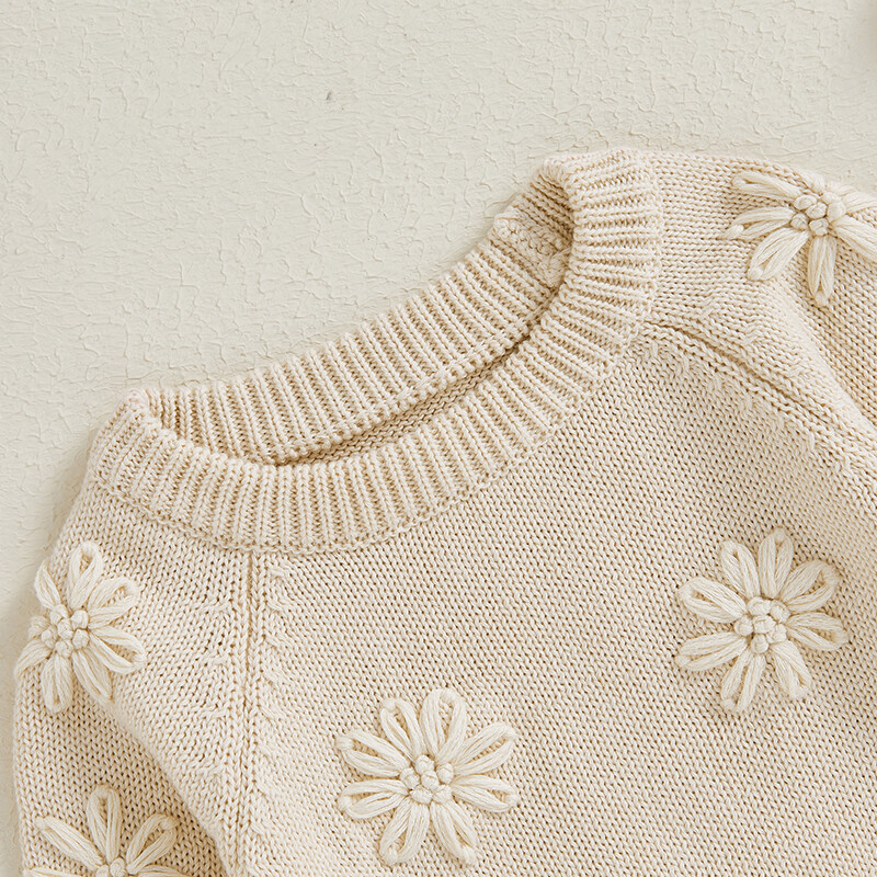 Blotona jaundzimušo meitenes trikotāžas džemperis ar garām piedurknēm apaļu kakla izgriezumu ar ziedu izšuvumu bodijs zīdaiņa rudens apģērbs